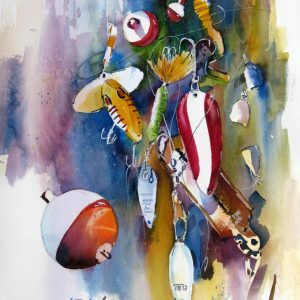 Giclee print of the original watercolor painting "Lures and Bobbers #2"  by Paul Allen Taylor