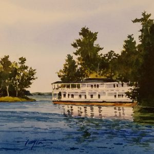 Original watercolor of floating Bed and Breakfast Rockport Ontario Canada