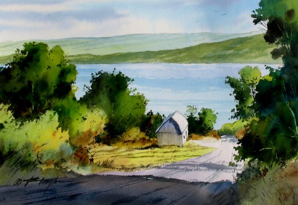 Fine Art Giclée print of a barn on a hill over Canandaigua Lake