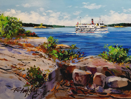 Original acrylic painting of a cruise vessel on the St. Lawrence River from the St. Lawrence River Cruises Fleet.