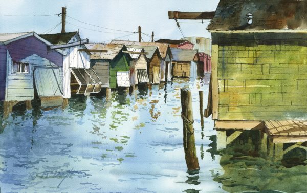 Fine Art Giclée of boathouses in Canandaigua NY