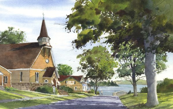 Fine Art Giclée print of a church by the St. Lawrence River