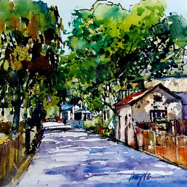 Original watercolor and Ink of Cune (Kewn) Street in the historical section of St. Augustine FL