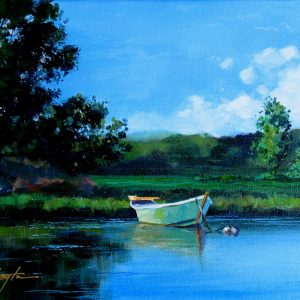 Original acrylic of a Dory on calm waters