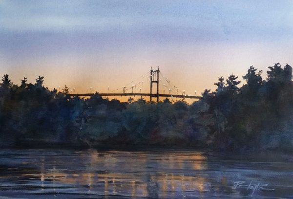 Fine Art Giclée Print of the Thousand Islands Bridge at dusk
