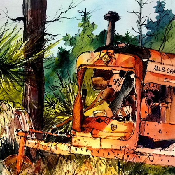 Original watercolor and ink of an old Allis Chalmers Tractor