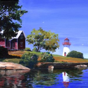 Original acrylic of a lighthouse on the St. Lawrence River in the Thousand Islands