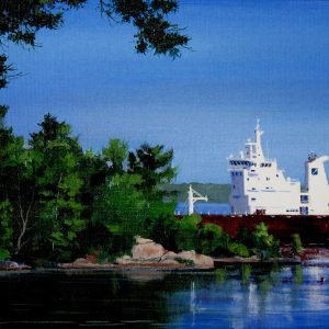 Fine Art Giclée print of a ship behind and island