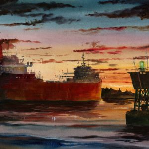 Fine Art Giclée print of a freighter in sunrise
