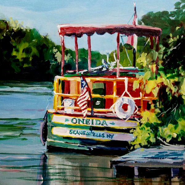 Original watercolor of a replica packet boat on the Erie Canal