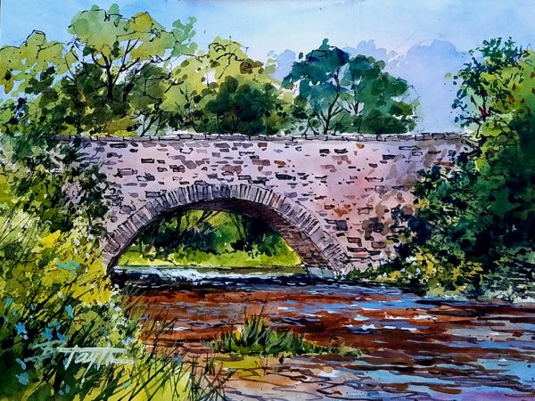 Original watercolor of The Stone Bridge in Sackets Harbor NY