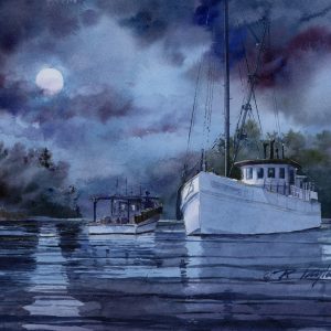 Fine Art Canvas Print of boats under the moon