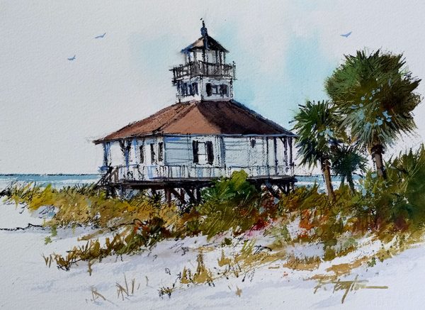 Original watercolor and Ink of a Lighthouse